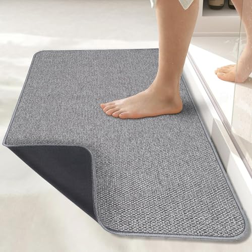 Bath Mat,Ultra Thin Bathroom Rugs,Rubber Bath Mats for Bathroom,No Slip Bath Rugs,Quick Dry,Machine Washable,Low Pile,Absorbent,Shower Outside,Sink,Home Decor Accessories.Grey,1'5"x2'3"(17x27Inch) - color: Grey, size: 1'5" X 2'3" (Rectangular)