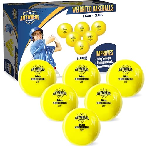 Anywhere Sports Weighted 16 oz Training Baseballs - Hitting & Pitching for All Skill Levels - Improve Power and Mechanics with Weighted Baseball Training Balls, 2.85” Diameter - style: 6-Ball Bundle