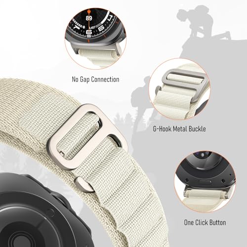 Trail Band for Samsung Galaxy Watch Ultra Bands 47mm Men/Women,Rugged Fabric Nylon Alpine Sport Loop Strap for Samsung Galaxy Watch 7 Ultra Band 47 mm 2024 Breathable Replacement Wristband - color: 02-Starlight