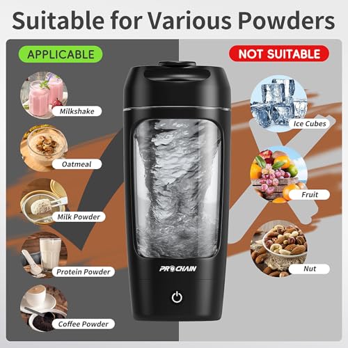 PROCHAIN Electric Protein Shaker Bottle, 22oz BPA-Free Tritan Mixer | USB Rechargeable, Shaker Cups for Protein Shakes, Portable Mixer, with Powder Storage Cup, for Gym, Workout, Sports Nutrition - color: Black