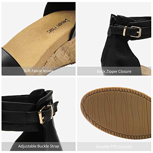 DREAM PAIRS Women's Open Toe Buckle Ankle Strap Platform Wedge Sandals Summer Shoes. - color: Black/Pu, size: 11