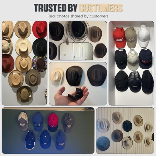 Modern JP Adhesive Hat Hooks for Wall (6-Pack) - Cowboy Hat Rack, Wide Brim Hat Organizer, Strong Hold Hat Hangers for Wall - Clear - color: Clear