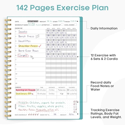 Fitness Workout Journal for Women & Men, A5(5.5" x 8.2") Workout Log Book Planner for Tracking, Progress, and Achieving Your Wellness Goals-Blue - color: c.Blue