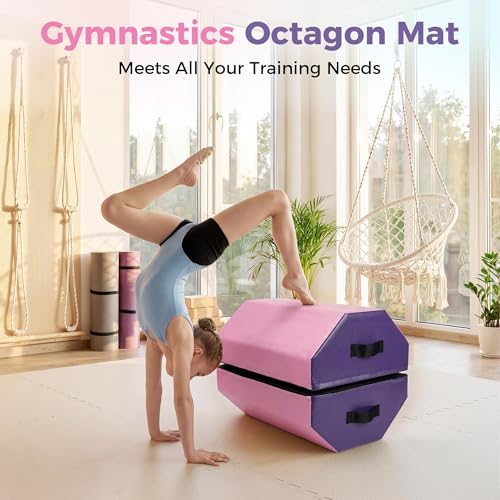 Detachable Octagon Gymnastics Mat, 17"X17"X23" Home Tumbling Mat, Skill Shape Tumbling Backbend Trainer Exercise Mat, with High-Density Foam & Waterproof Cover, for Cheerleading, Martial Art, Kids Tumbling, Skill Training, Home Gym Exercise