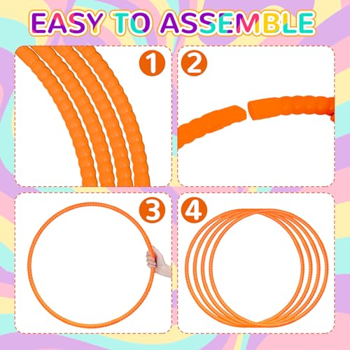 Shappy 6 Pcs Exercise Hoop Detachable Adjustable Plastic Toy Playground Toys Colored Hoop Circles for Teens Games Gymnastics Dog Agility Equipment Party Decor - color: Orange, size: 20 Inch
