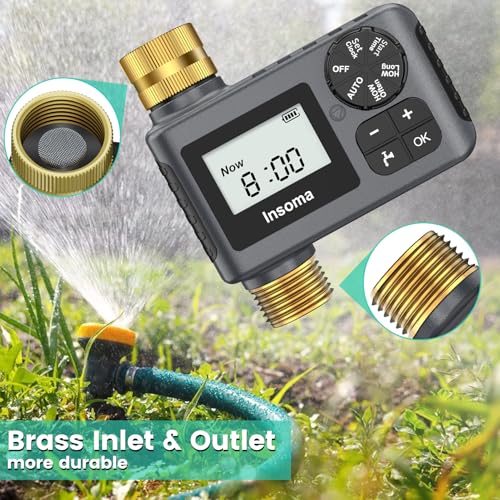 Sprinkler Timer with Brass Inlet and Outlet, Programmable Water Timer for Outdoor Garden Hose, Hose Timers with Rain Delay/Manual/Auto Mode, Drip Irrigation and Lawn Watering System, 1 Outlet - size: 1 Zone-Brass Inlet Outlet