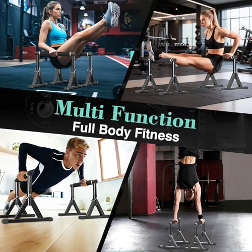 GanFindX Wooden Parallel Bars 12/10-14" 600LB Capacity for Home Gym | 600LB Wooden Parallettes with Non-Slip Base, Adjustable Bars for Dips, Push Ups, Handstands, L-Sits & Gym Training, Black - size: 10-14"