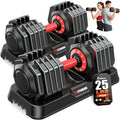 XDDIAS Adjustable Dumbbell Set for Home Gym Workout | 25 to 90 lbs, non-slip knurled grip, compact storage, one-hand adjustable - size: 25LB Pair
