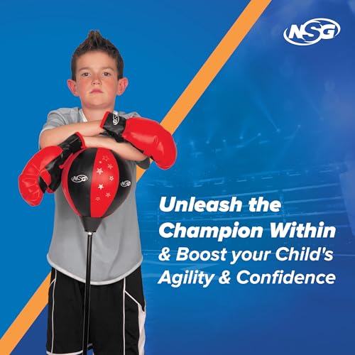 NSG Punching Bag for Kids & Boxing Gloves Set - Adjustable Freestanding Speed Bag with Spring-Loaded Stand, Junior Boxing Gloves & Hand Pump - Portable, Easy Assembly for Boys, Teens, Toddlers Ages 4+ - size: Small
