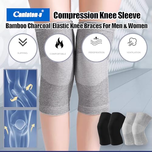 Bamboo Charcoal Compression Knee Sleeve - Elastic Knee Braces Pads Warmers Protective Knee Support for Arthritis and Runners (Gray+Black, Small) - size: Small