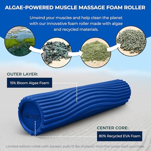 Oceanfoam x 4ocean Roller (Royal Blue) – Limited Edition Muscle Roller for Back Pain & Yoga - High Density Foam for Physical Therapy - Textured for Deep Tissue Massage - size: Full Size (20" x 5")