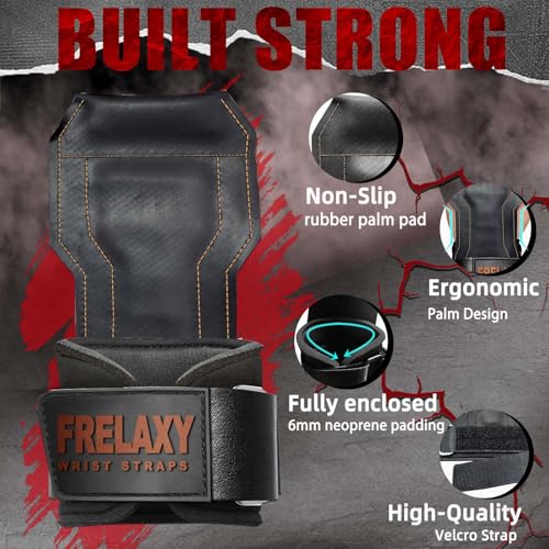 Frelaxy Lifting Wrist Straps, Rubber Weight Lifting Grips for Deadlifts | Non-slip rubber palm, Full palm protection, Neoprene wrist padding, Enhanced grip support, Pull ups rows lat pulldowns - color: Brown