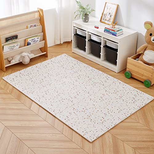 Extra Large Baby Playmat, Non-Toxic EVA Foam, 176cm x 117cm Interlocking Tiles, Easy Clean Crawling Mat for Babies, Infants, Toddlers, Tummy Time (Terrazzo Brown) - color: Brown