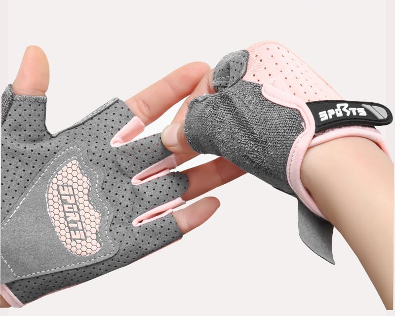 Kids-Fingerless-Workout-Cycling-Gloves Girls Boys, Breathable Mesh Sport Gloves with Non-Slip Palm Ages 3-12 - color: Pink, size: Medium