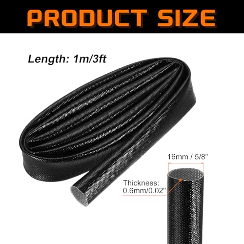 MECCANIXITY 3ft Braided Cable Sleeve, 5/8" ID 200C Heat Resistant 1500V Fiberglass Wire Insulation Cord Protector Organizer Wires Management for Motor Engine Fuel Line, Black - color: Black, size: 3ft-16mm