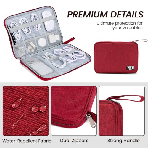 Large Slim Cable Organizer Travel Case, Single-Layer Electronic Accessories Pouch for Chargers, Cords, Power Bank, Mouse and SD Cards, 12.6 x 9.45 x 1.57 Inches - color: red, size: L