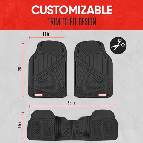 Motor Trend FlexTough Performance All Weather Rubber Car Floor Mats - 3 Piece Floor Mats Automotive Liners for Cars Truck SUV, Heavy-Duty Waterproof (Black) - color: Black