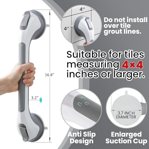 TAILI Shower Grab Bar Glow in The Dark, 2 Pack 16.8 in Grab Bars for Bathtubs and Showers,Shower Handles Rails for Seniors and Elderly,Bathroom Safety Grip Removable No Drilling Waterproof Grey,G9 - color: Grey& Glow Green, size: 16.8"