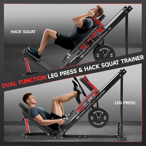 Leg Press Hack Squat Machine Combo, 45° Leg Exercise Machine ,Lower Body Special with Weight Storage for Quads, Hamstring, Glutes, Calves, Compact Home Gym Leg Day Equipment - style: 260LB Colored Weights Combo