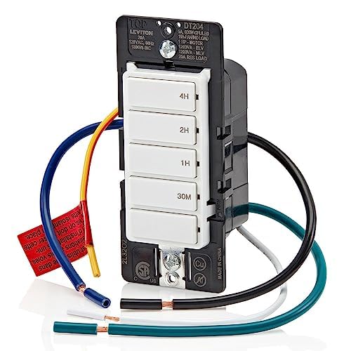 Leviton Countdown Switch for lights, attic, heaters, pool pumps, 30 min, 1-2-4 hour, Neutral Wire Required, 20A, 1 HP/16A Fan/Motor, Single Pole, Multi-Way or Multi-Timer, DT204-1LW, White - style: 1-2-4 hour, Neutral Wire Required