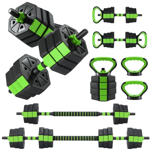 Adjustable Dumbbells Set, 3 In 1 Free Weight Dumbbells Set with Barbell, Kettlebell Options, Home Dumbbell Set with Anti-Slip Texture Handle for Strength Training Suit Men & Women