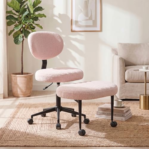 Cross Legged Office Chair with Wheels, 360 Swivel Height-Adjustable Meditation Chair with Lumbar Support, Pink - color: Pink, size: Oval Back