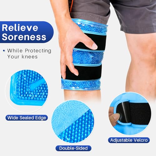 Knee Ice Pack Wrap for Pain Relief Reusable Multi-Purpose Gel Ice Wrap for Leg Ankle Foot Wrist Injuries Swelling Knee Replacement Post-Surgery Recovery Cold Compression for Meniscus Tear ACL - color: Blue