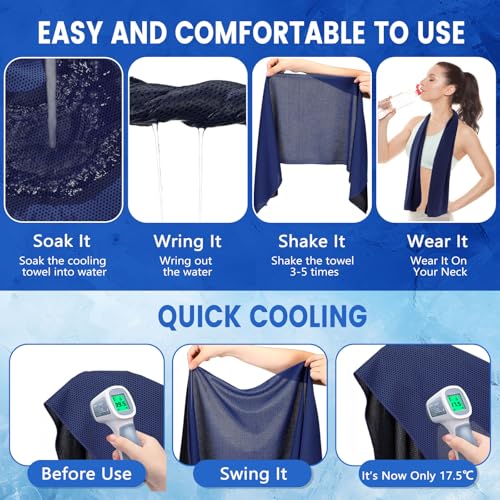 Hosuly 100 Pack Cooling Towels, 40"x12" Cooling Towels for Neck and Face Breathable Soft Chilly Sweat Rag Microfiber Sport Rags for Gym Yoga Golf Running - color: Dark Blue
