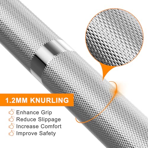 Holleyweb 2 Inch EZ Curl Bar for Biceps, Squats, Bench Press - Olympic Bar for Weightlifting & Powerlifting - color: Sliver, size: 86.6in/500lbs