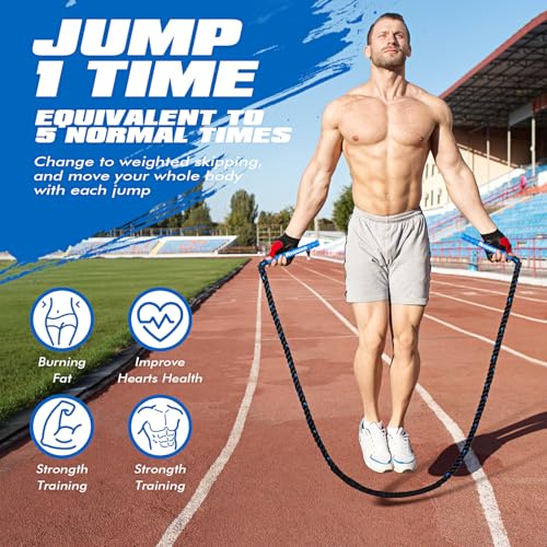 Ayombo Jump Rope, Weighted Jump Rope for Fitness, Boxing Equipment Jump Ropes for Men Women, Battle Skipping Ropes for Exercise, Suitable for Boxing, Cardio, Training Muscle Speed Home Gym Workout Equipment - style: 3LB