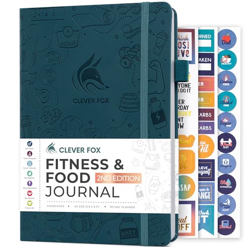 Clever Fox Fitness & Food Journal, Workout Planner, 5.8"x8.3" Dark Teal | Lasts 3 months, undated hardcover exercise & weight loss journal for women, gym, diet, meal tracker, calorie counter book - color: Dark Teal, size: A5 (5.8'' x 8.3'')