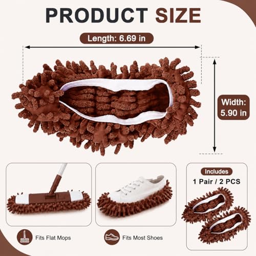 Mop Slippers Floor Cleaning Slippers Reusable Slipper Mop Covers Wearable Floor Cleaner for Household Indoor Use ,Brown - color: Brown