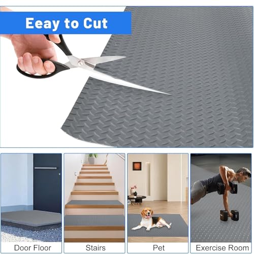 7.5x16FT Rubber Garage Floor Mat Roll, 2.8mm Thickness, Diamond Plate | PVC Flooring Roll Mat, Parking Mat Waterproof Nonslip, For Gym & Warehouse, Trailer Use - size: 7.5 X 16FT