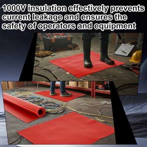 1 Pcs 20" x 20" Insulated Rubber Mat, 1000v High Voltage Insulation Blanket Electrical Safety Rubber Mat Non Conductive Dielectric Mats for Electricians Industrial Workspaces, Red - color: Red, size: 20" X 20" X 0.06"