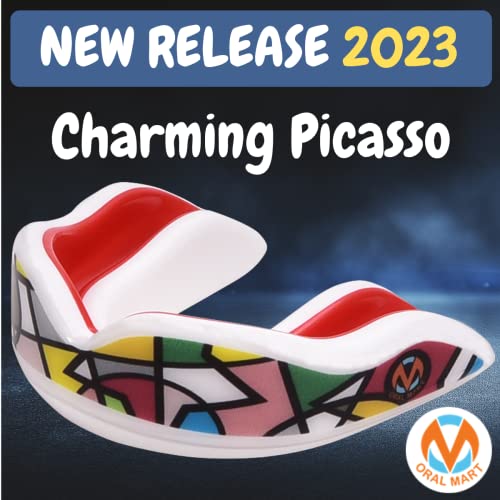 Oral Mart Youth Sports Mouth Guard for Kids (USA Flag, Fangs, 20+ Colors to Choose from) Mouthguard for Football, MMA, Karate, Boxing, Rugby, BJJ, Flag Football – /w Case (Youth, Strapless) - color: Charming Picasso