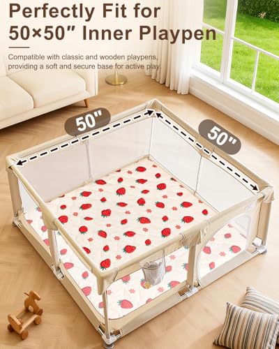 Baby Play Mat, 50x50 Playpen Mat with Machine Washable Cover | Removable, Thicken Cushioning Playmats for Baby, Non-Slip Bottom, Easy to Clean for Infants, Strawberry - color: Strawberry, size: 50" X 50"