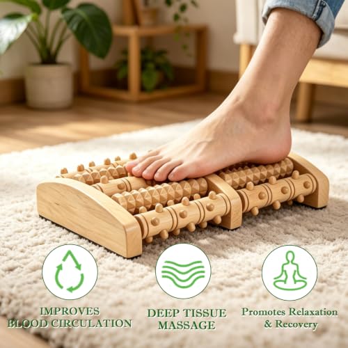 Dual Foot Massager Roller, Wooden Foot Massager, Gifts for Women and Men | Fast Relief for Plantar Fasciitis, Acupressure Tool with Reflexology Chart, Pain Relief for Seniors & Desk Workers