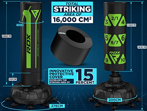 RDX XXL 330LBS Target Freestanding Punching Bag with Cover & Gloves – 72” Adult Heavy Pedestal Punch Bag Set - 17 Suction Cup 8 Extended Legs Stand Base - Kick Boxing MMA Muay Thai Home Gym Fitness - color: GREEN