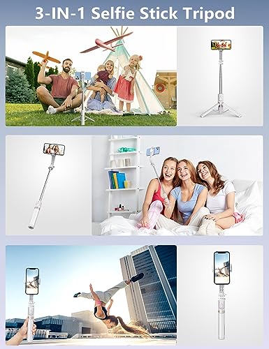 45'' Selfie Stick with Light, Travel Tripod Essentials with Wireless Remote | Portable Cell Phone Tripod Stand, Beach Cruise Ship Essentials for family, Compatible with 4-7.2" All Smartphone - color: White - 45" Standard Height