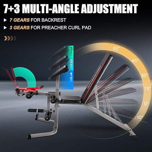 OPPSDECOR Adjustable Weight Bench with Leg Extension & Preacher Curl Bench | Bench with Leg Extension & Leg Curl , Incline/Decline/Flat , 900LBS Capacity Workout Bench for Home Gym Strength Training