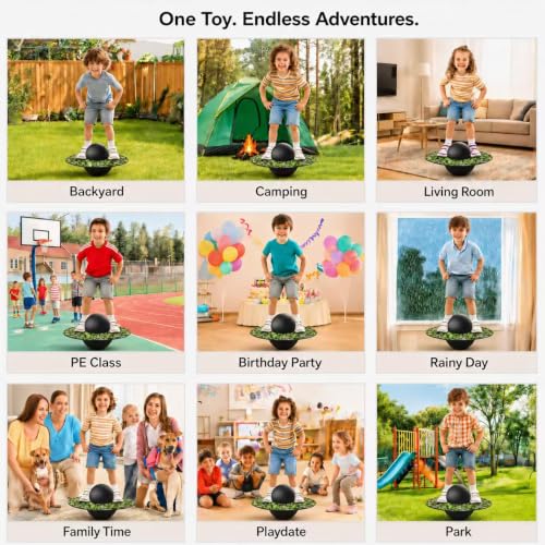 Pogo Ball for Kids & Adults Up to 200 lbs, Balance Toy for Indoor Outdoor | Balance Coordination Bounce Board Pop Ball Cool Fun Challenge Indoor Outdoor Toys Pogo Jumper Birthday Gifts for Boys Girls - color: green