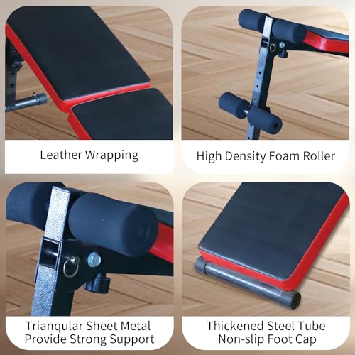 Folding Sit Up Bench, Adjustable Workout Bench for Ab Exercise, Curved Incline/Decline Slant Bench, Strength Training Weight Bench, Situps Abs Workout Equipment