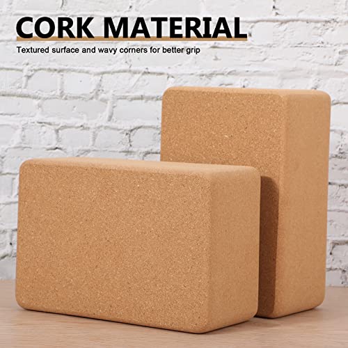 Leitee 4 Pcs Cork Yoga Blocks, 9 x 6 x 4 in Non Slip Bricks | Natural Cork Surface, Textured Grip, High Density Support, Stable for Poses, Stretching Balance Pilates Use