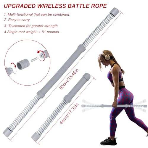 Ropeless Battle Ropes for Home Gym with Non-Slip Gloves, 2Pcs Portable Cordless Home Gym Equipment，Weighted Ropeless Battle Ropes for HIIT Workouts, Cardio, Muscle Training (Grey) - color: Gray