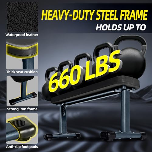 Flat Weight Bench, 2.4 Inch Thick Pad Workout Bench 660 LBS Bench Press Exercise Equipment for Home Gym Strength Weight Training - color: Black, size: 41 in Basic