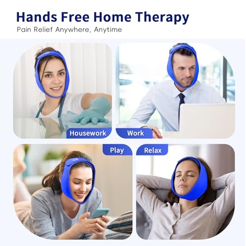 Wisdom Teeth Ice Pack Head Wrap for Pain Relief - Cold Hot Therapy for Face, Jaw & Oral Surgery with 4 Gel Packs, TMJ, Tooth Extraction, Tonsillectomy Recovery (Blue) - color: Blue