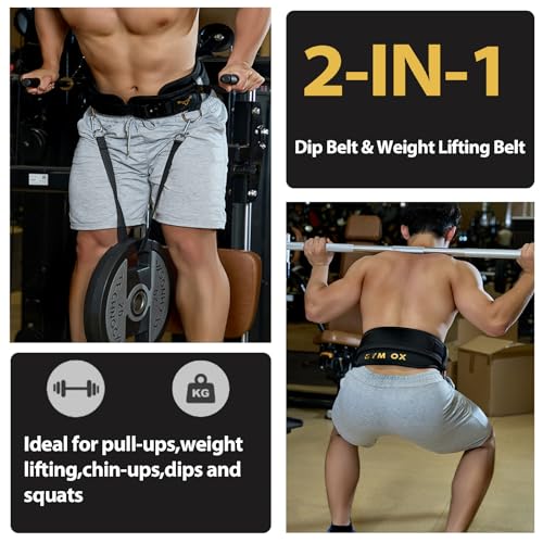 2-in-1 Weightlifting Belt & Dip Belt with Quick-Release Aluminum Buckle - Hybrid Squat Belt for Core Support & Weighted Pull Up Belt with High-Strength Strap - Heavy Duty Neoprene Gym Belt for Men & Women - size: M (28"- 32.5")