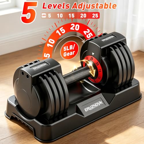 25/55lb Pair Adjustable Dumbbell Set, Adjustable Dumbbells Set of 2, 5 in 1/10 in 1 Free Weights Dumbbells Set with Anti-Slip Texture Handle, Weight Set For Home Gym Suit both Men and Women - color: Red 25LBS Pair