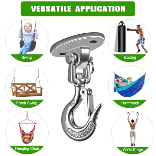 SELEWARE Heavy Duty Ceiling Swing Hanger with Safety Hook - Stainless Steel 360° Swivel Mount for Aerial Yoga, Porch Swing, Hammock Chair, Punching Bag, Tire Swing, 1000 LB Capacity - color: Silver Swing Hanger Hook