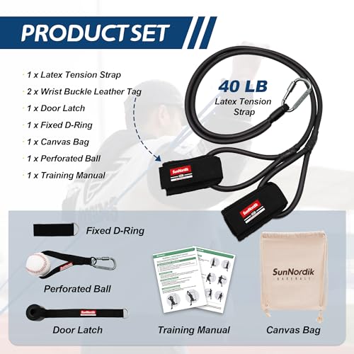 SunNordik Resistance Bands for Pitchers with Carry Bag | Baseball & Softball Training Gear, Build Arm Strength for Pitching & Throwing, Training Bands Suitable for All Skill Levels - size: 40LB (Elite Level)